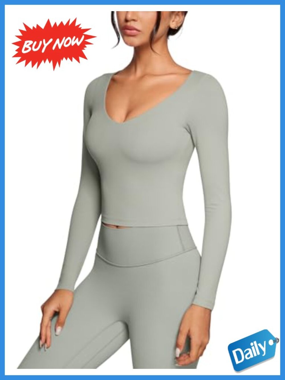 Womens V-Neck Long Sleeve Top with Removable Pads Slim Fit